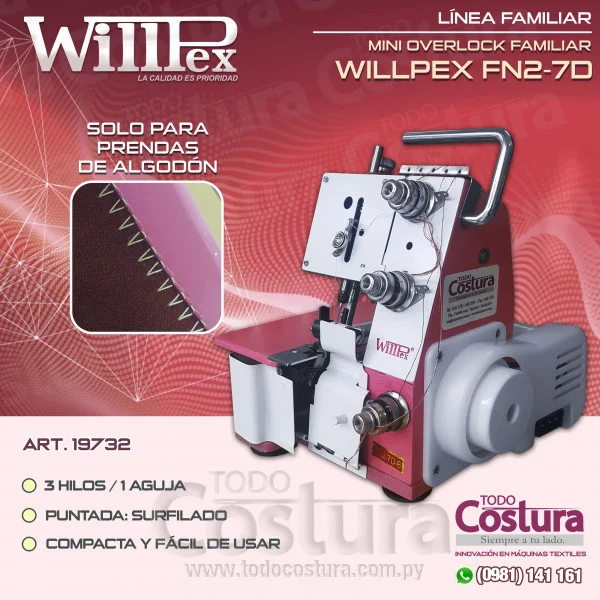 MINI OVERLOCK FAMILIAR (3 HILOS) WILLPEX FN2-7D-B
